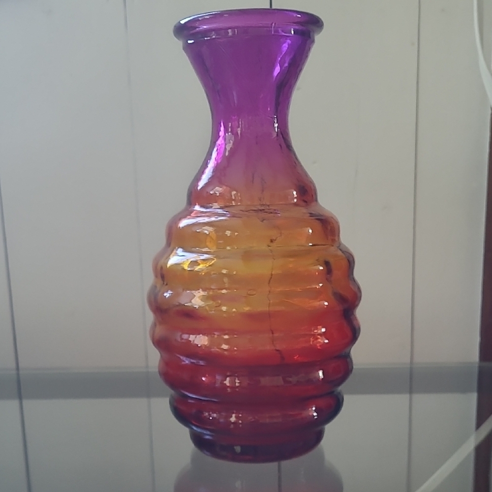 Colorful Ribbed Glass Vase